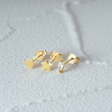 Cercei argint - Set Cercei Minimaliști din Argint 925 Placați cu Aur - Mix Shape Studs