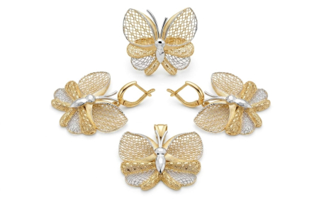 Set aur 14k - Set Complet Bijuterii din Aur 14K – Colecția „Fluture Bicolor”