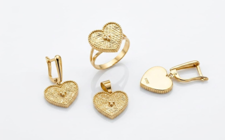 Set aur 14k - Set Complet Bijuterii din Aur 14K – Colecția „Inimi Texturate”