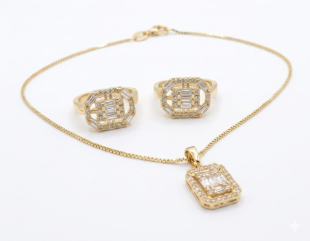Set aur 14k - Set Complet Bijuterii din Aur 14K – Colecția „Mozaic de Cristal”