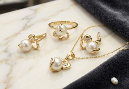 Verighete aur 14k - Set Complet Bijuterii din Aur 14K – Colecția „Perla Norocoasă”