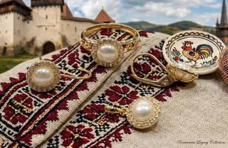 Set aur 14k - Set Complet Bijuterii din Aur 14K – Colecția „Romanian Legacy”
