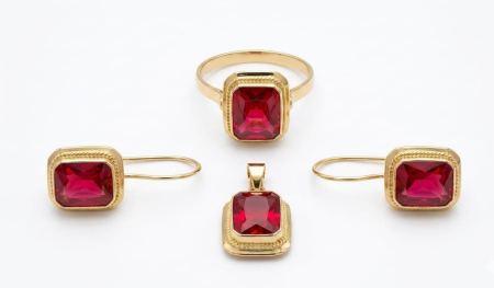 Set aur 14k - Set Complet Bijuterii din Aur 14K – Colecția „Rubin Geometric”