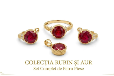 Set aur 14k - Set Complet Bijuterii din Aur 14K – Colecția „Rubin și Aur”