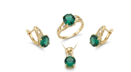 Set aur 14k - Set Complet Bijuterii din Aur 14K – Colecția „Smarald și Lumină”