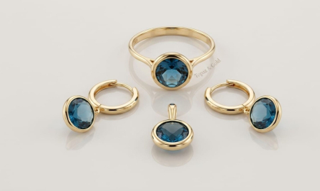 Set aur 14k - Set Complet Bijuterii din Aur 14K – Colecția „Topaz London Blue”