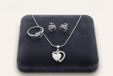 Set argint 925 - Set Complet din Argint 925 „Intertwined Hearts” – Colier, Cercei și Inel cu Zirconii Pavate, 8g