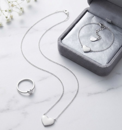 Set argint 925 - Set Complet din Argint 925 „Pure Heart” – Colier, Brățară și Inel Minimalist, 3.6g