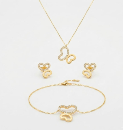 Set aur 14k - Set Complet din Aur Galben 14K – Fluturi Asimetrici cu Cristale (3.48g)