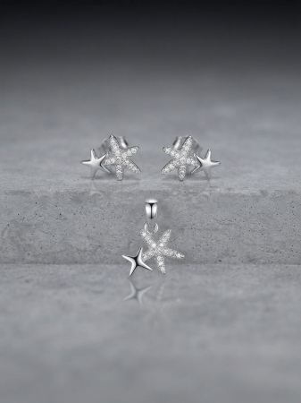 Set argint 925 - Set din Argint 925 cu Cercei și Pandantiv Stele de Mare Pavé