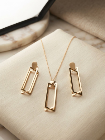 Set argint 925 - Set din Argint 925 Placat cu Aur Galben Geometric Dimension (Colier și Cercei)