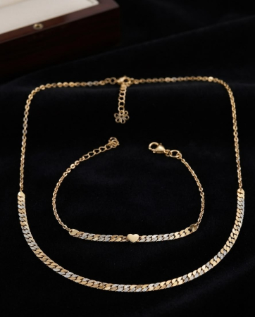 Set argint 925 - Set din Argint 925 Placat cu Aur „Golden Heart Link” - Colier și Brățară