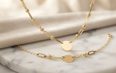 bratari aur 14k - Set din Aur Galben 14K (Colier și Brățară) – Minimalist Chic și Reflexii Diamantate