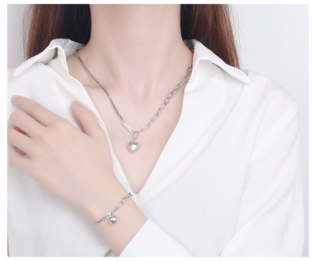 Lant argint 925 dama - Set „Dual Love” – Colier și Brățară din Argint 925 Placat cu Rodiu