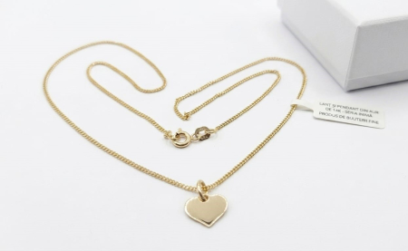 Medalioane aur 14k - Set Lanț și Pandantiv Inimă din Aur Galben 14K – Seria Inimă