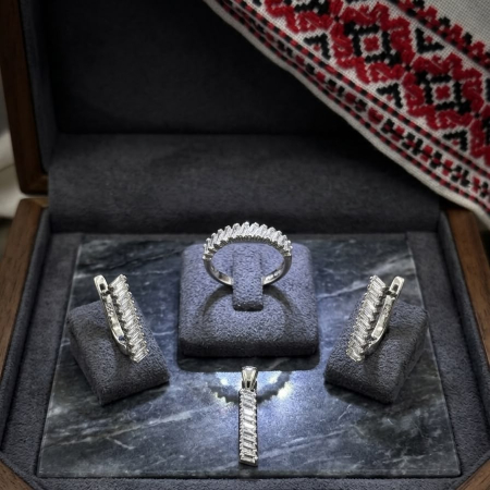 Set argint 925 - Setul complet din argint 925 cu cristale zirconia tăietură baghetă