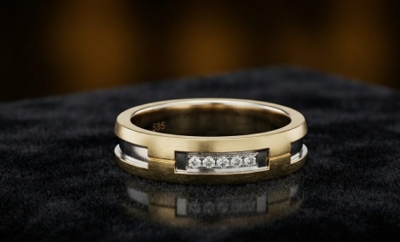 Inele aur 14k - Verighetă / Inel de Lux pentru Bărbați din Aur Bicolor 14K cu Zirconiu