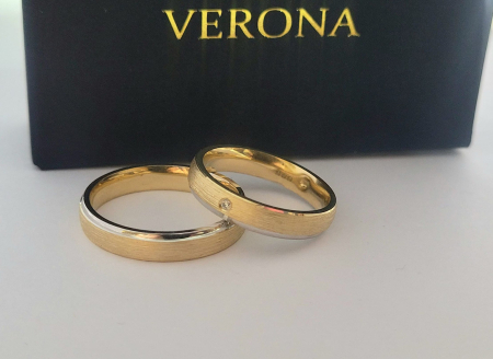 Verighete aur 14k - Verighete Bicolore din Aur 14K cu Finisaj Mat Satinat și Diamant Verona