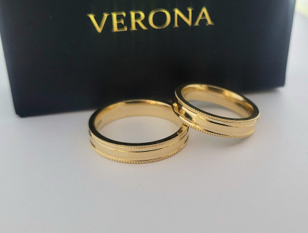 Verighete aur 14k - Verighete din Aur Galben 14K cu Bandă Centrală Satinată și Margini Perlate Verona