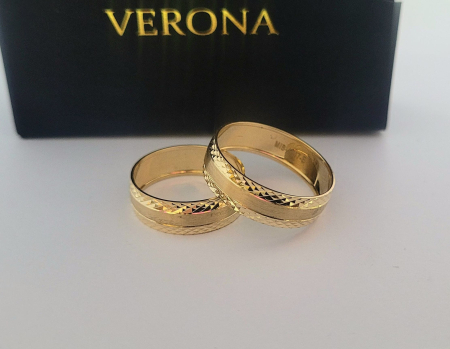 Verighete aur 14k - Verighete din Aur Galben 14K cu Finisaj Mat și Textură Diamantată Verona