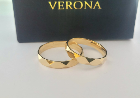 Verighete aur 14k - Verighete din Aur Galben 14K cu Model Fațetat Avangardist și Tăieturi Poligonale Verona
