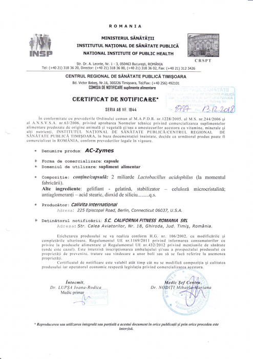 AC-Zymes CaliVita, probiotic Lactobacillus acidophilus, 100 capsule [2]