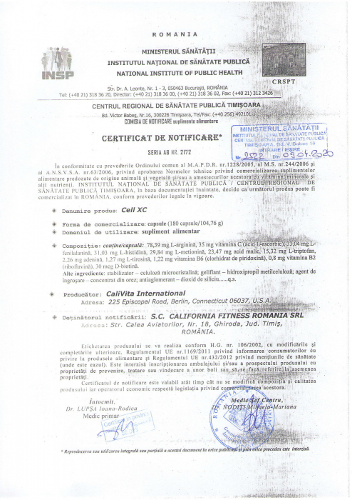 Cell XC CaliVita, 180 capsule, aminoacizi pentru regenerare celulara [2]