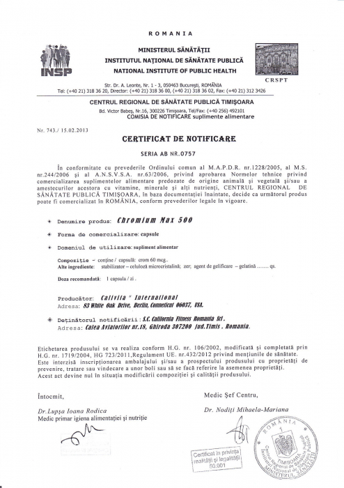 Chromium Max 500, CaliVita, 100 capsule, control al apetitului [2]