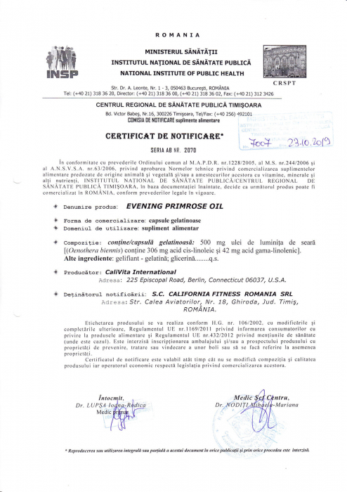 Evening Primrose Oil, CaliVita, 100 capsule, ulei de luminita de seara [2]
