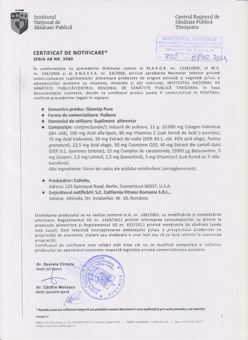 GlamUp Pure, CaliVita, 330 g, amestec sinergic de: colagen (10g!), acid hialuronic și antioxidanți naturali [2]