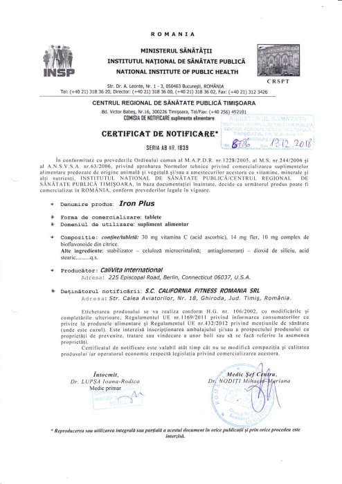 Iron Plus, CaliVita, 100 tablete, produs naturist cu fier si Vitamina C [2]