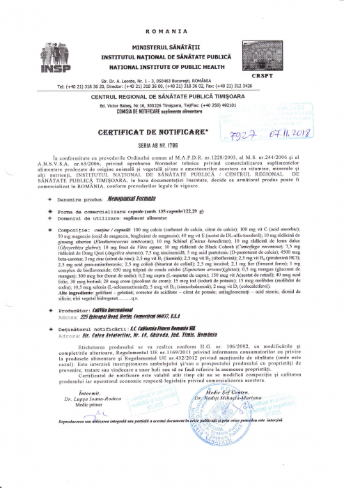 Menopausal Formula, CaliVita, 135 capsule, recomandat în premenopauză şi menopauză [2]