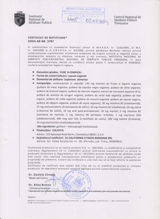 Pure B Complex+ CaliVita, 120 tablete, complex cu vitamine B + fructe şi legume organice şi coenzima Q10 [2]