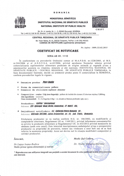 Pure Inulin, CaliVita, 185,5 g, pulbere de inulina [4]