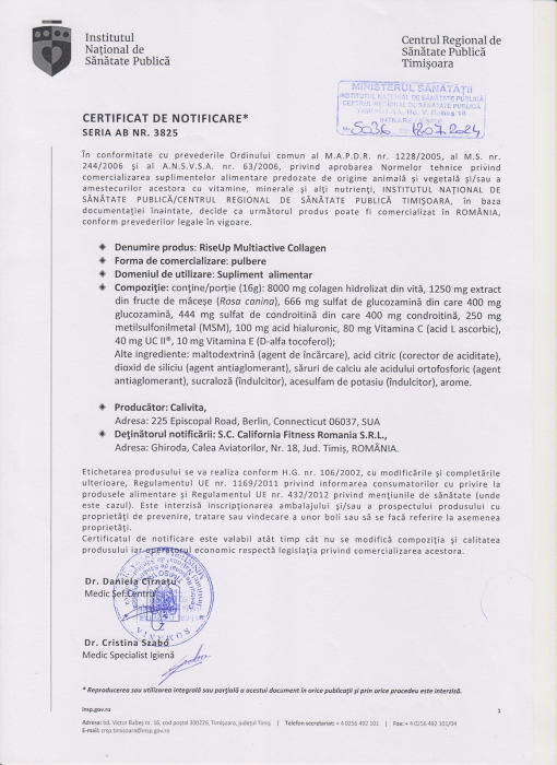 RiseUp, CaliVita, 480 g, pulbere complexă cu colagen pentru protecția articulațiilor [2]