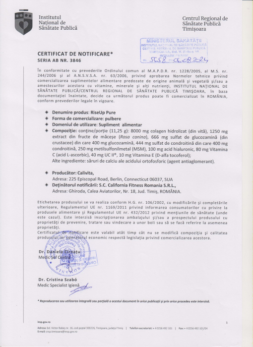 RiseUp Pure, CaliVita, 338 g, produs naturist cu colagen pentru articulatii [2]