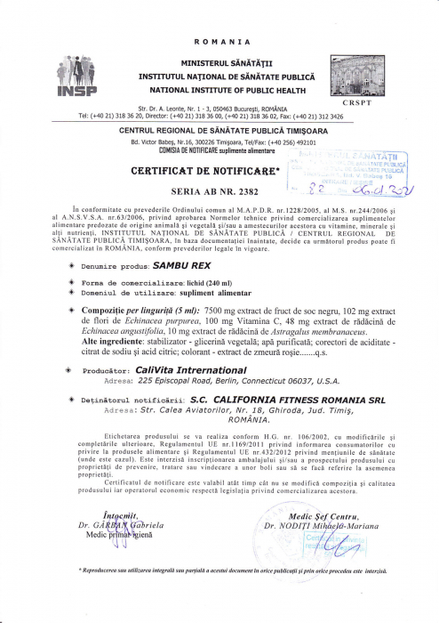 SambuRex, CaliVita, 240 ml, produs naturist cu soc negru [2]