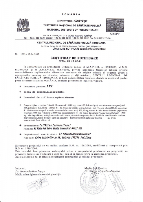 URX, CaliVita, supliment alimentar care ajuta tractul urinar (60 tablete) [2]