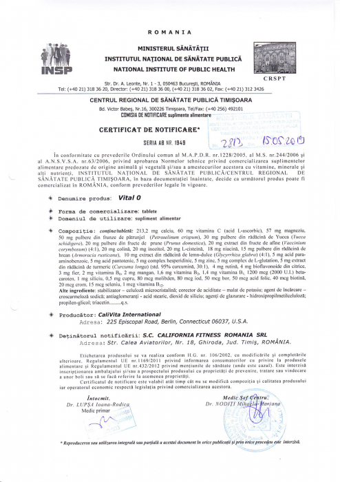 Vital 0, CaliVita, supliment alimentar recomandat grupei sanguie 0 (90 tablete) [2]