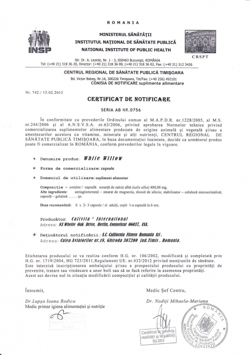 White Willow, CaliVita, Scoarţă de salcie cu conţinut de acid salicilic (100 capsule) [2]