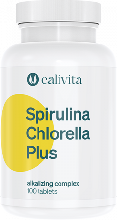 Detoxifiere - Spirulina-Chlorella PLUS CaliVita, suplimnet alimentar cu spirulina şi chlorella îmbogăţit cu lucernă şi grâu încolţit. (100 tablete)