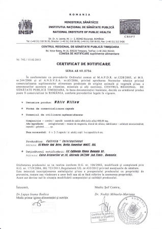 White Willow, CaliVita, Scoarţă de salcie cu conţinut de acid salicilic (100 capsule) [1]