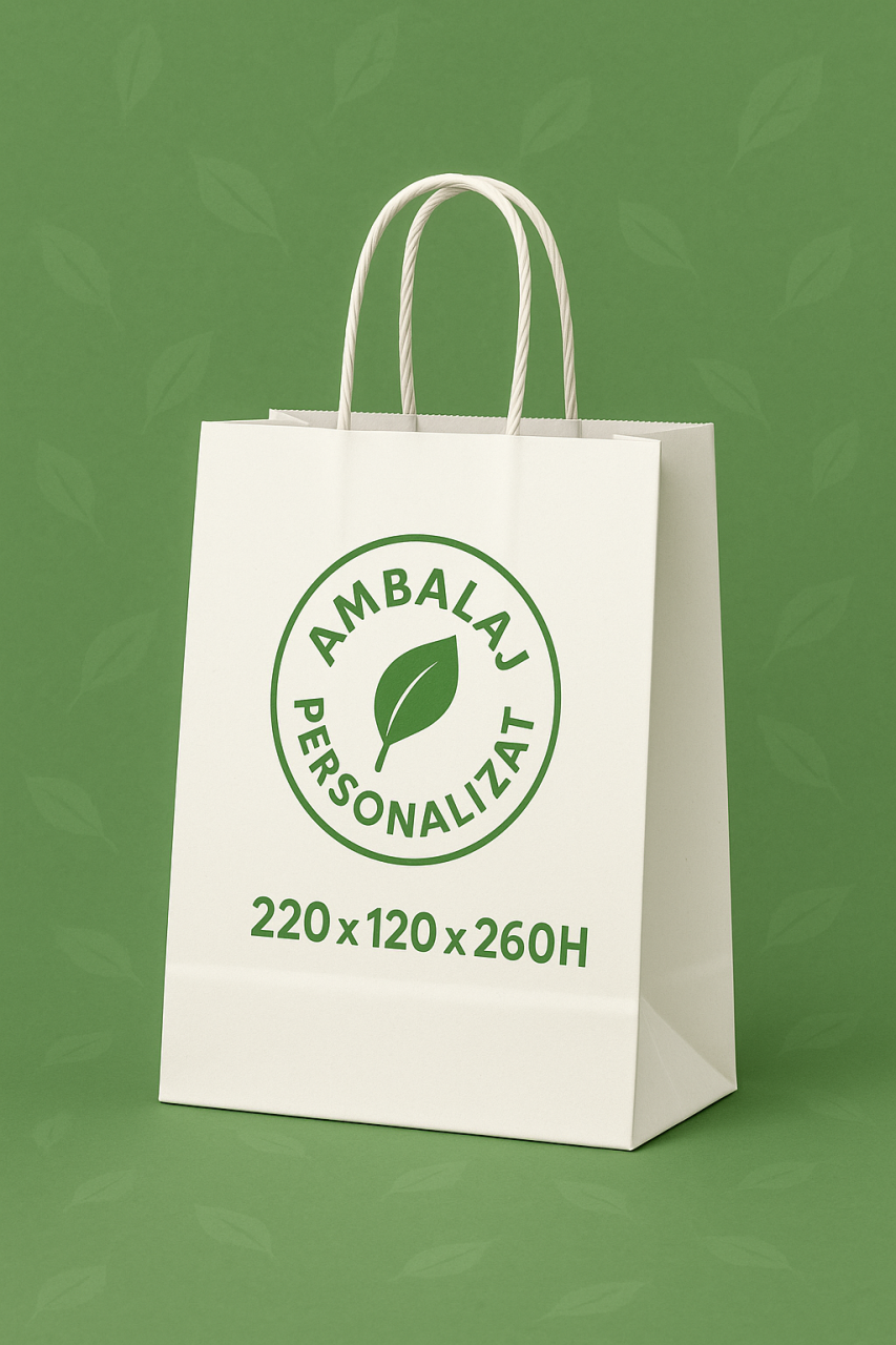 Sacose hartie Alb, personalizate maner rasucit, 220 x 120 x 260 mm [1]