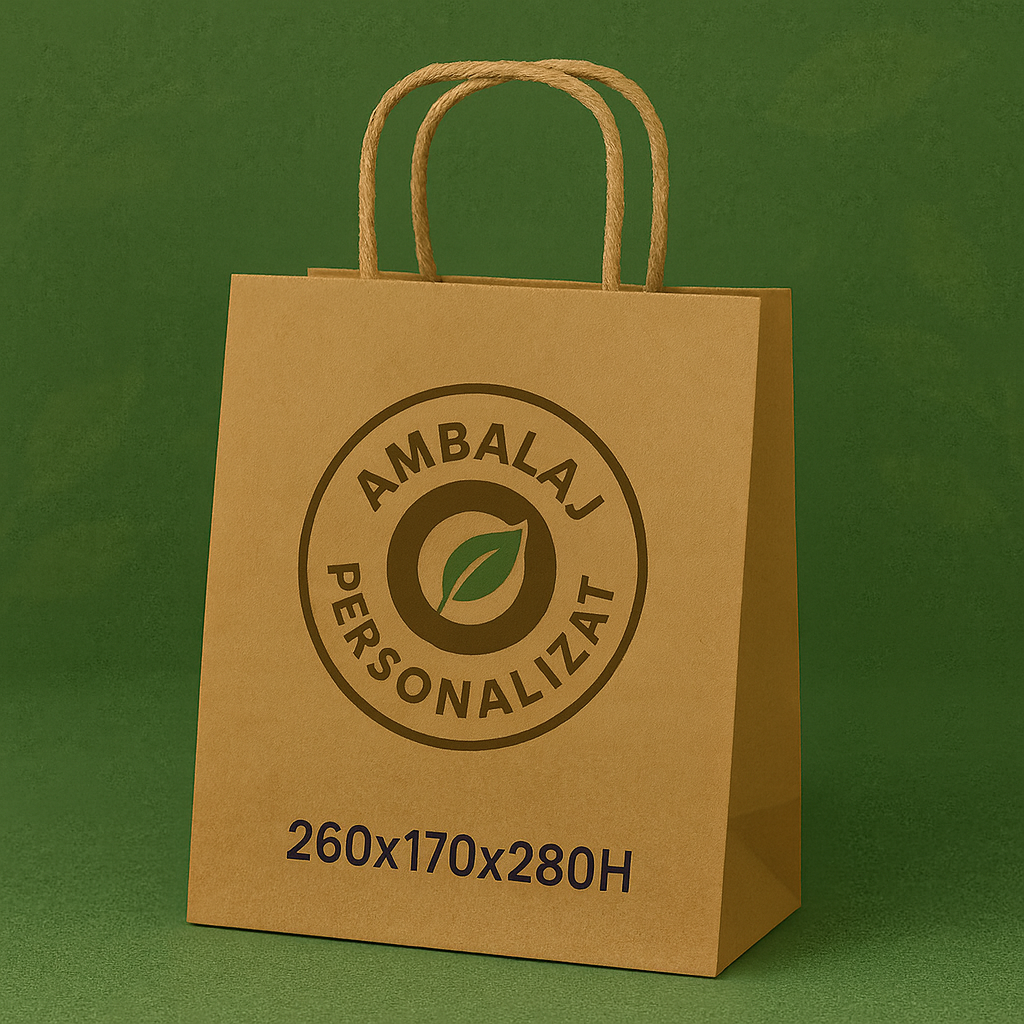 Sacose hartie reciclata personalizate, maner rasucit, 260 x 170 x 280 mm [1]