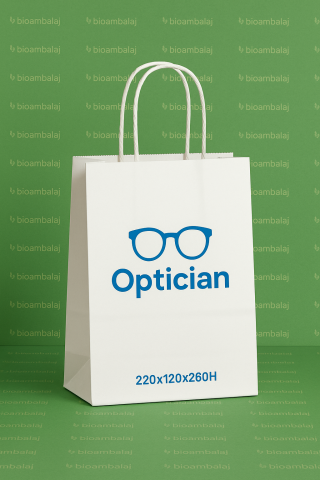 Magazine Optica - Sacose hartie Alb, personalizate maner rasucit, 220 x 120 x 260 mm