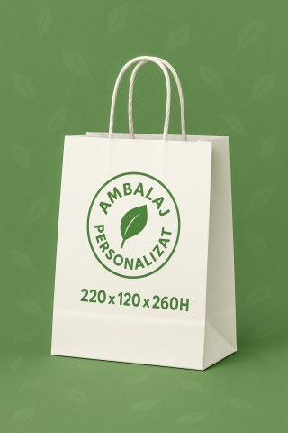 Mici - Sacose hartie Alb, personalizate maner rasucit, 220 x 120 x 260 mm