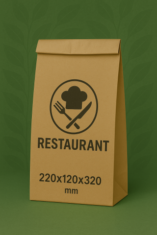 Restaurante & delevery - Sacose hartie kraft personalizate, fara maner, 220 x 120 x 320 mm