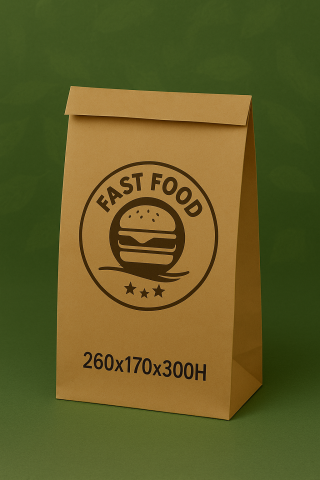 Restaurante & delevery - Sacose hartie kraft personalizate, fara maner, 260 x 170 x 390 mm