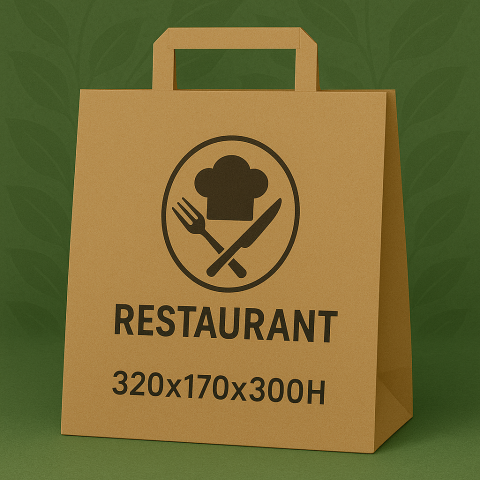 Restaurante & delevery - Sacose hartie kraft personalizate, maner interior, 320 x 170 x 300 mm