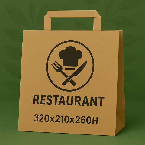 Restaurante & delevery - Sacose hartie kraft personalizate, maner interior,  320 x 210 x 260 mm -